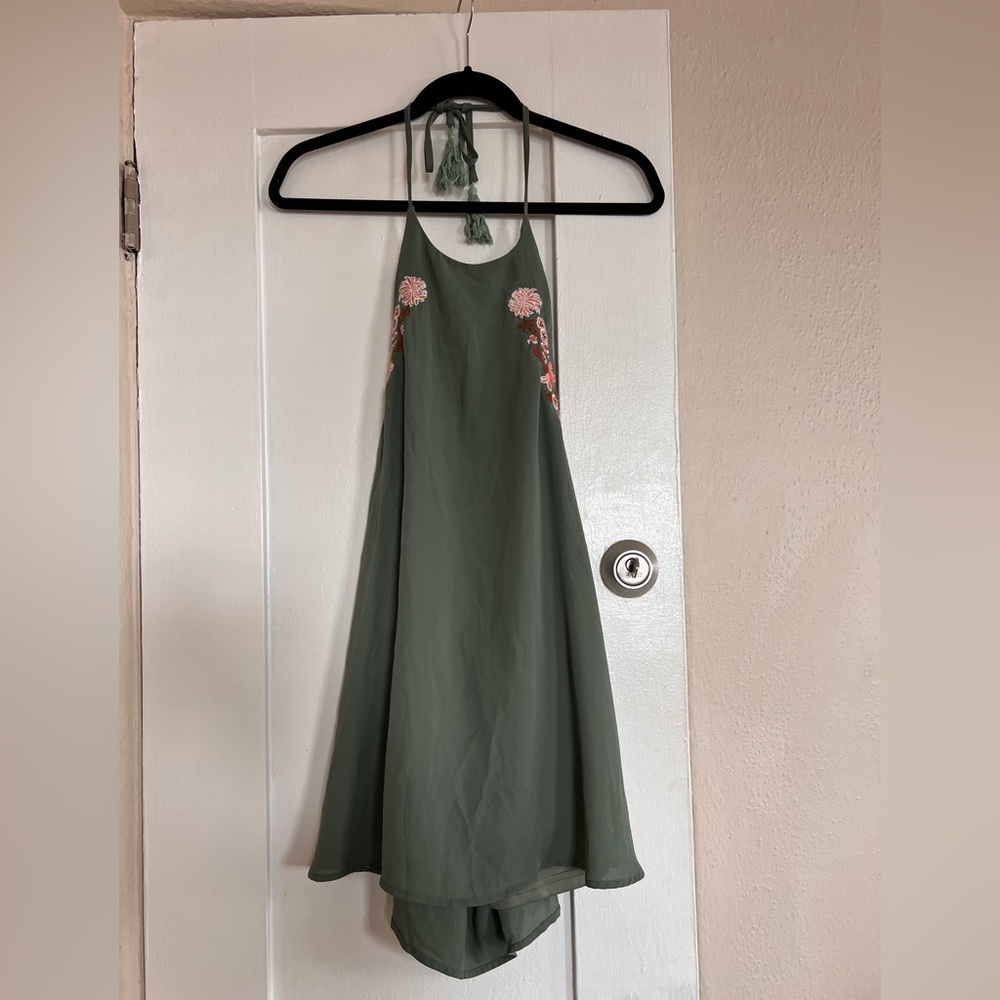 Adorable Olive Dress with Floral Embroidery